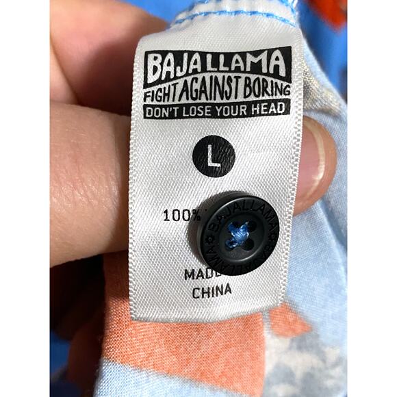 Baja Llama Purrfect Woman Leopard Blue Nighthawk Button Shirt Mens L Viscose - Picture 9 of 10